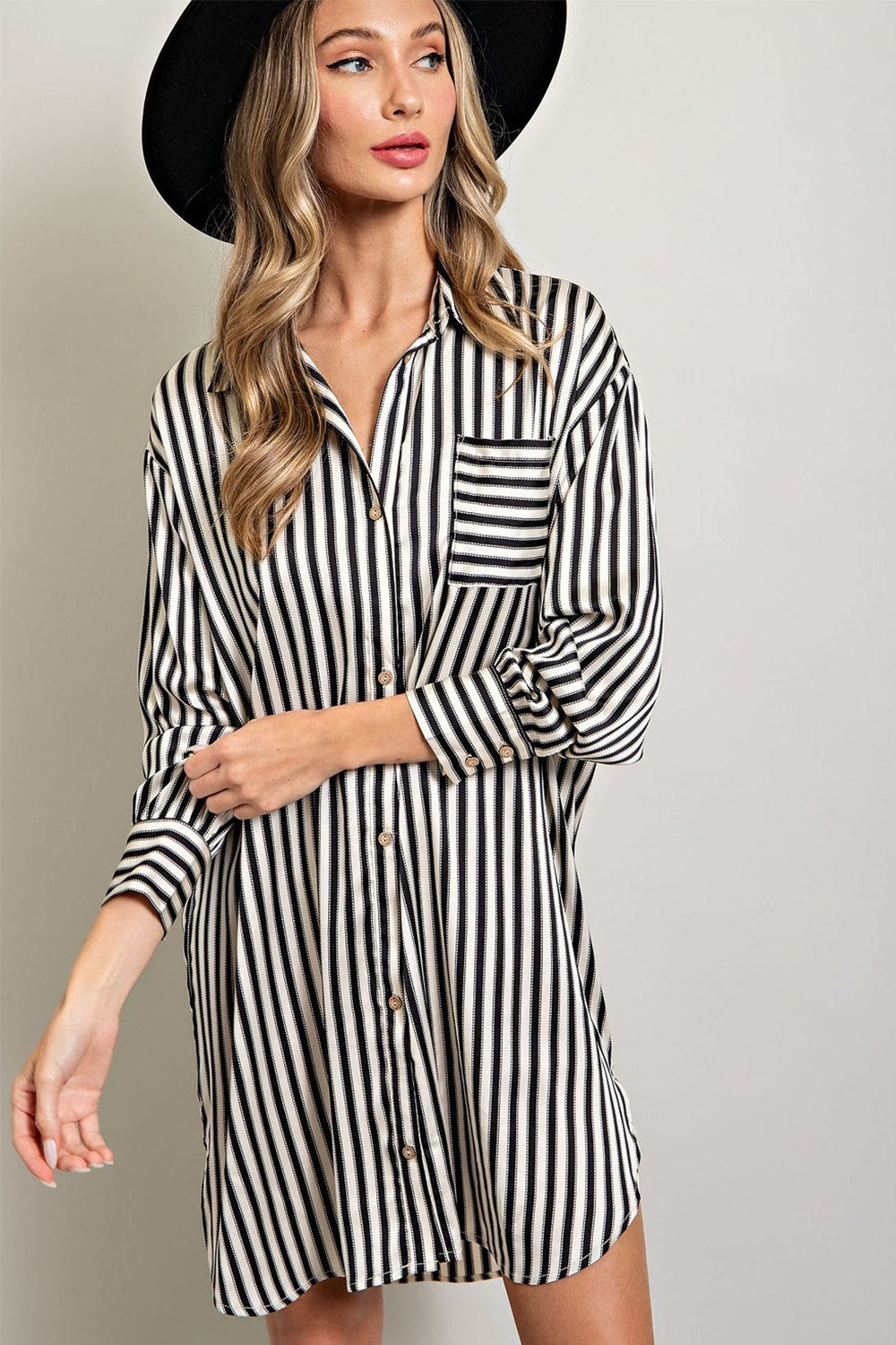 Black and White Stripe Shirt Dress