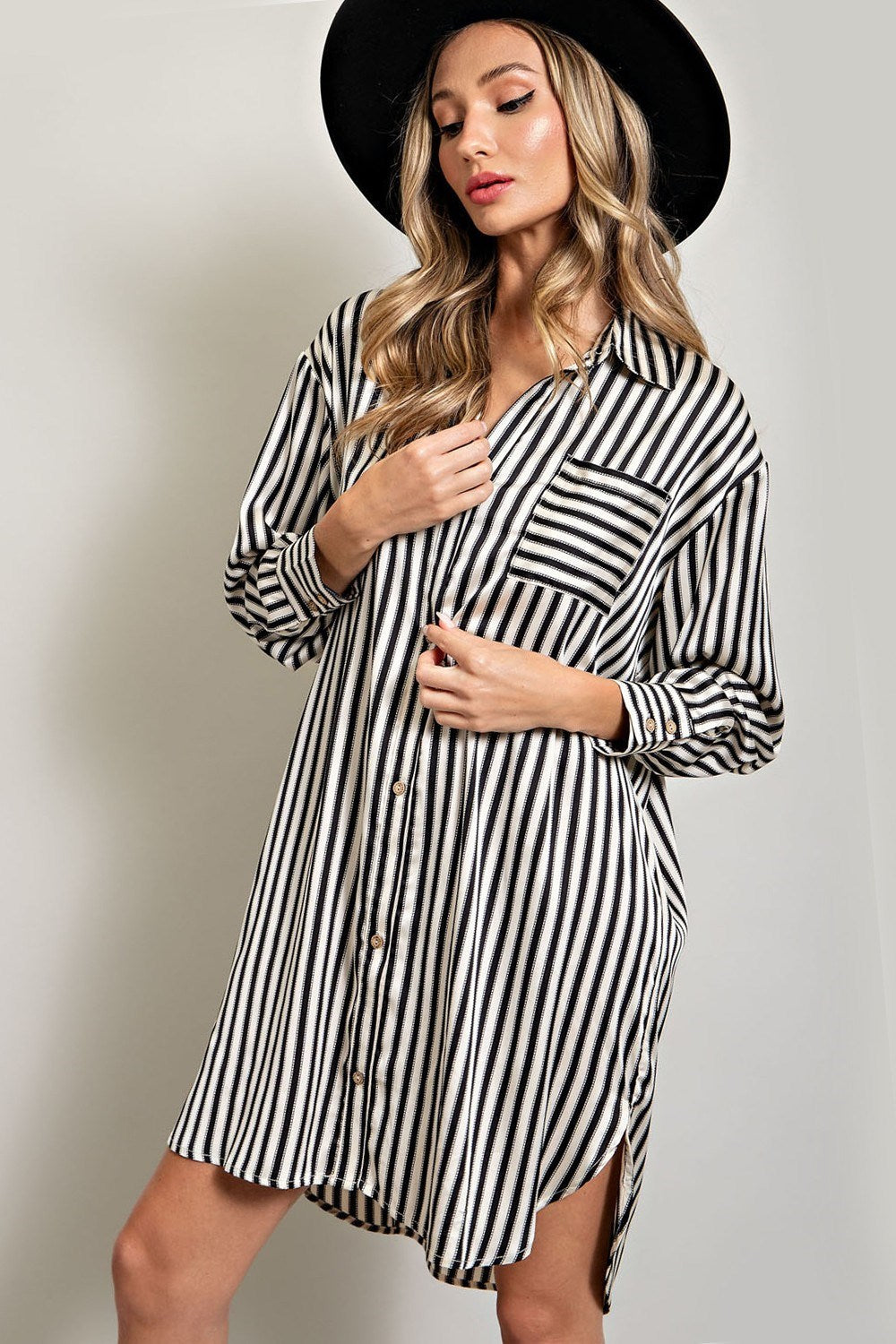 Black and White Stripe Shirt Dress