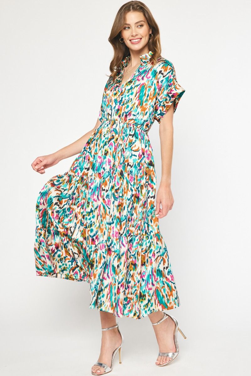 Satin V Neck Dress with Pockets