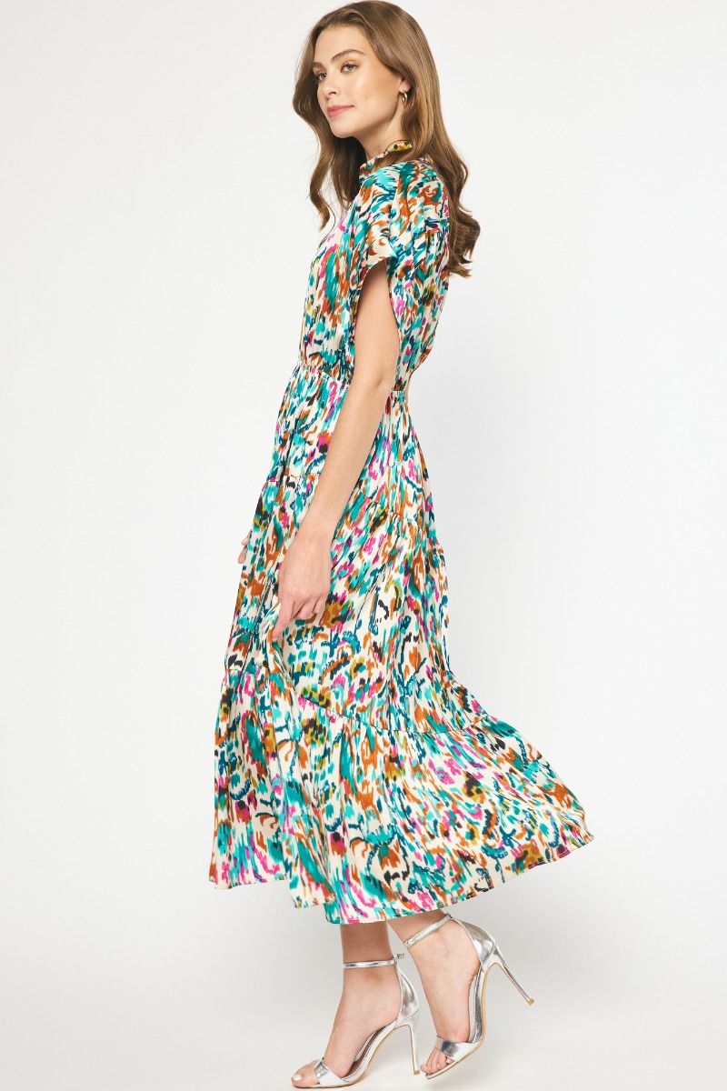 Satin V Neck Dress with Pockets