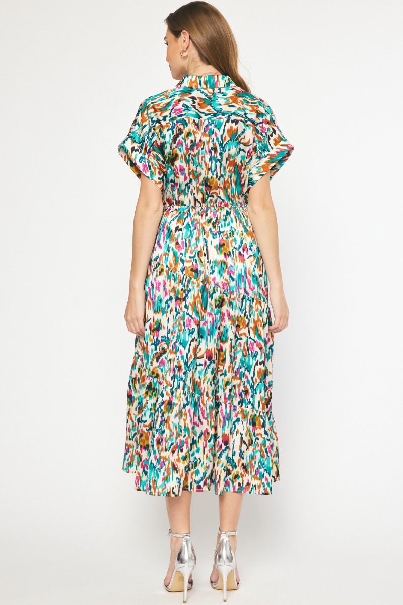 Satin V Neck Dress with Pockets