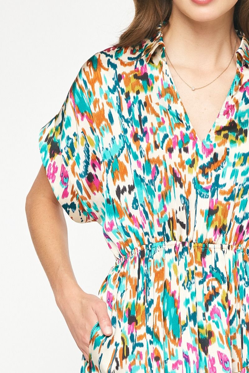 Satin V Neck Dress with Pockets