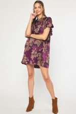 Eggplant Satin Floral Dress/Shirt