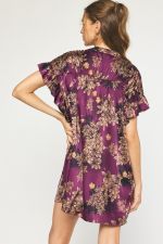 Eggplant Satin Floral Dress/Shirt