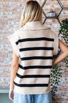 Striped Half Zip Collared Knit Top