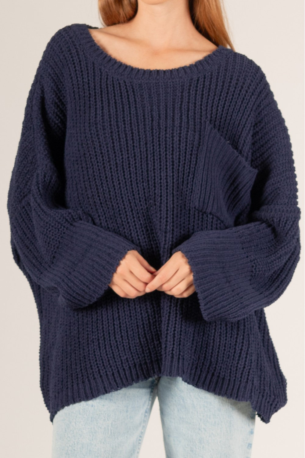 Chenille One Size Navy Sweater