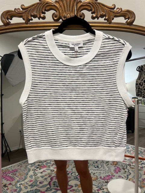 Navy and White Sleeveless Waffle Knit Top